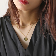 将图片加载到图库查看器,18ct Gold Disc Pendant Design Necklace, Double Row, Layering Necklace, Gift ( 925 Sterling Silver )
