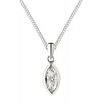 将图片加载到图库查看器,Marquise Cut Simulated White Sapphire in a silver rub over setting suspended on a silver bale and 18 inch silver curb chain on white background