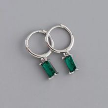 Load image into Gallery viewer, Silver Mini Green Zircon Hoops