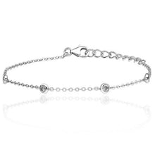 将图片加载到图库查看器,Rhodium plated Sterling Silver dainty bracelet with cubic zirconia dotted along