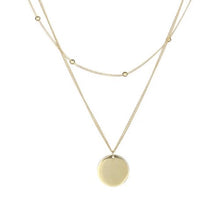 将图片加载到图库查看器,Coin or disc pendant on double layered chain, one chain has a beads dotted all along the one chain. The other had the round disc pendant sitting on it.