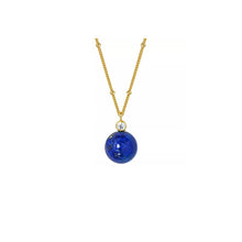 Load image into Gallery viewer, Lapis lazuli sphere, genuine natural Lapis with small CZ at the top suspended on a adjustable 18 carat gold on sterling silver bobble chain, adjustable in length. White background
