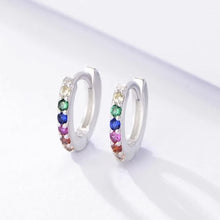 Load image into Gallery viewer, Rainbow Huggie Earring, Midi Design on a hinge fastening, Rhodium Plated Silver Hoops