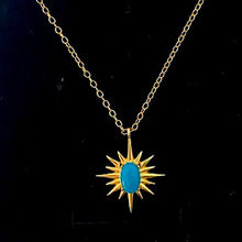 将图片加载到图库查看器,Gold Blue Turquoise Sun Blast Necklace