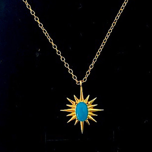 Gold Blue Turquoise Sun Blast Necklace