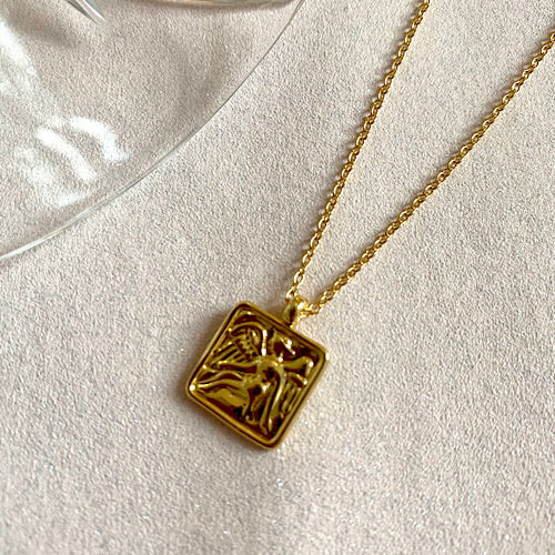 Gold Plated Solid Square Roman Coin Necklace