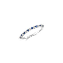 将图片加载到图库查看器,Blue sapphire and diamond imitation zirconia's on white gold plated on sterling silver ring, half eternity narrow design