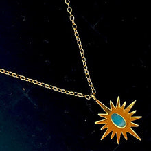 将图片加载到图库查看器,Gold Blue Turquoise Sun Blast Necklace