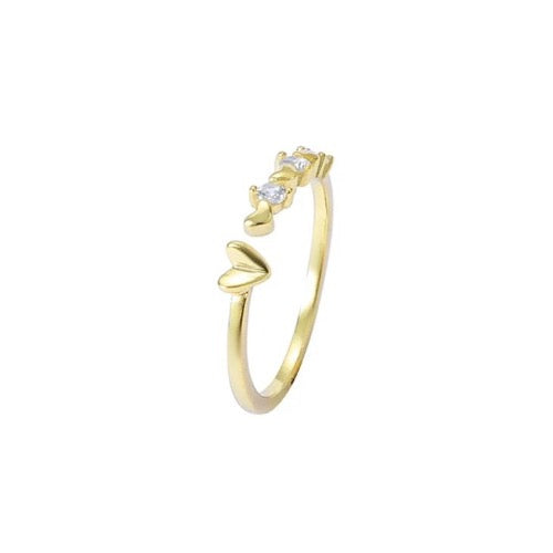 18ct yellow Gold Adjustable Cubic Zirconia with little Heart feature Ring. Dainty and elegant with 3 cubic zirconia
