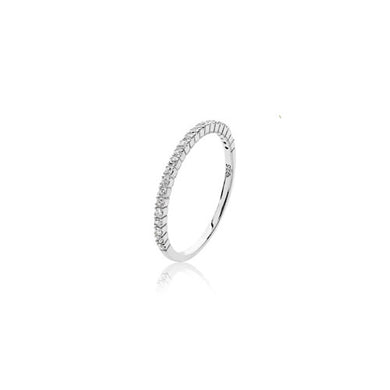 rhodium plated on sterling silver diamond half eternity ring, thin ring each stone claw set on white background