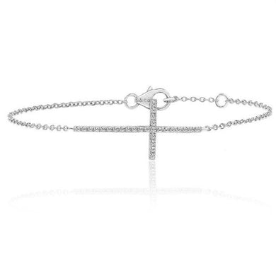 Sterling Silver Rhodium plated fine bracelet with cubic zirconia forming a cross