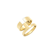 Load image into Gallery viewer, 18ct gold on sterling silver interlocking puzzle ring, very wide smooth design on white background
