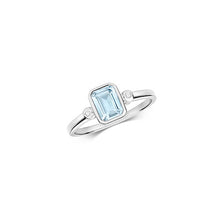 Load image into Gallery viewer, A 9ct Aquamarine Diamond Ring, image on a white background.

