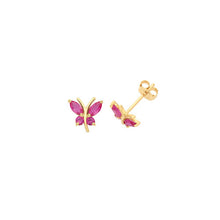 Load image into Gallery viewer, Gold Ruby Butterfly Earring
