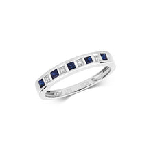 Load image into Gallery viewer, Stunning 9ct white gold diamond and sapphire ring, image on white background.
