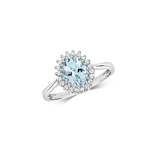 9ct Diamond & Aquamarine Ring