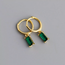 Load image into Gallery viewer, Gold Mini Green Zircon Hoops
