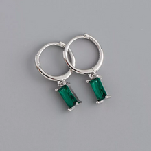 Load image into Gallery viewer, Silver Mini Green Zircon Hoops
