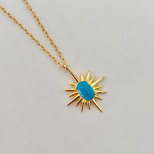 Load image into Gallery viewer, Gold Blue Turquoise Sun Blast Necklace
