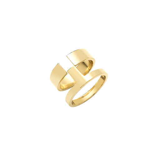 geometric puzzle gold smooth ring on white background