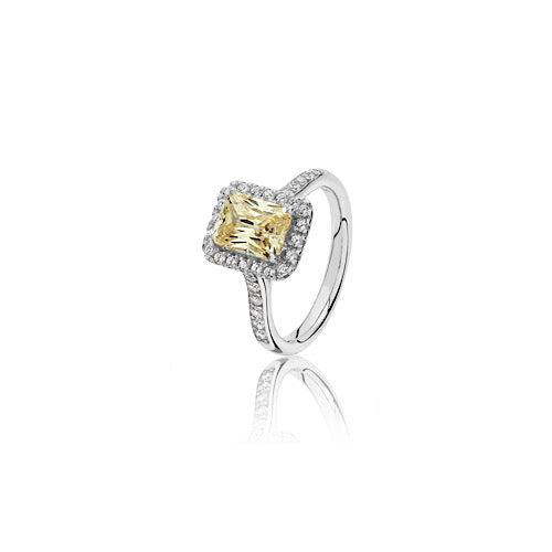Halo Simulated Yellow Sapphire Ring