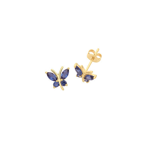 Gold Sapphire Butterfly Earring