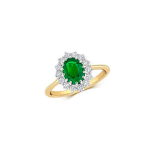 Load image into Gallery viewer, A 9ct Diamond and Emerald Cluster ring, image on a white background.
