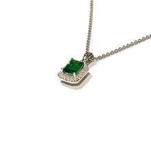 Load image into Gallery viewer, Silver Halo Simulated Emerald Necklace
