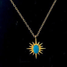 将图片加载到图库查看器，Gold Blue Turquoise Sun Blast Necklace
