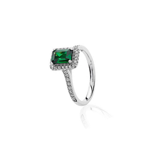 Halo Simulated Emerald Ring