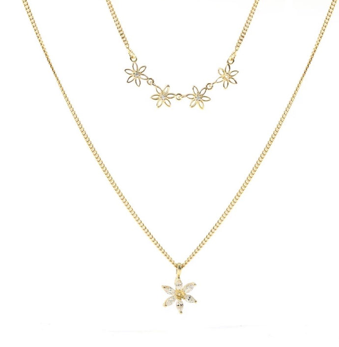 Gold Flower Design Necklace, Double Row