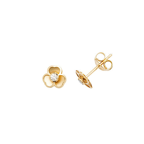 Brushed Yellow Gold Flower Studs